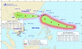 Hướng đi của bão số 5 và siêu bão Mangkhut. Ảnh: Trung tâm Dự báo Khí tượng Thuỷ văn Quốc gia
