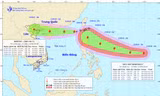 Hướng đi của bão số 5 và siêu bão Mangkhut. Ảnh: Trung tâm Dự báo Khí tượng Thuỷ văn Quốc gia
