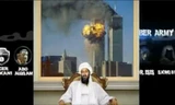 Một đoạn trong clip với hình ảnh Bin Laden ngồi trước tòa tháp đôi đang bốc cháy (Ảnh: Daily Mail).