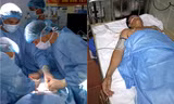 Anh Nguyễn Văn Phó đang được mổ ruột thừa và sau khi được mổ ruột thừa.