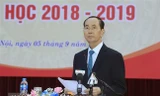 Chủ tịch nước Trần Đại Quang phát biểu tại Lễ khai giảng năm học 2018-2019 của trường Trung học phổ thông Chu Văn An, Quận Tây Hồ (Hà Nội), sáng 5/9. (Ảnh: Nhan Sáng/TTXVN) 