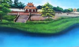 Một phần của bức bích họa về sông Hương dài 300 mét tại Huế. Đây có thể là một kỷ lục hội họa về chủ đề sông Hương.