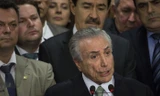 Tổng thống lâm thời Brazil Michel Temer phát biểu tại phủ tổng thống Planalto ở Brasillia hôm 12/5