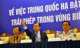 Người phát ngôn Lê Hải Bình chủ trì cuộc họp báo quốc tế về việc Trung Quốc đặt giàn khoan trái phép trong vùng biển Việt Nam chiều 7/5. Ảnh: Một Thế giới