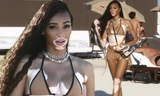 Siêu mẫu bạch biến Winnie Harlow mặc bikini màu nude, khoe dáng ở biển