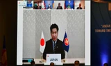 Bộ trưởng Quốc vụ thứ nhất Bộ Ngoại giao Nhật Bản Washio Eiichiro phát biểu tại toà đàm trực tuyến. (Ảnh: Mofa)