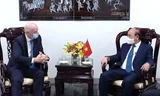 Chủ tịch nước Nguyễn Xuân Phúc trong cuộc tiếp Chủ tịch FIFA Gianni Infantino.