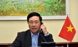 Phó Thủ tướng Phạm Bình Minh tại cuộc điện đàm. (Ảnh: Mofa)