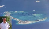 Hình ảnh chụp từ máy bay trinh thám P-8A Poseidon cho thấy Trung Quốc đang tiến hành nạo vét tại Bãi Đá Vành Khăn, biển Đông, ngày 21/5/2015 (ảnh lớn); Học giả Lý Lệnh Hoa (ảnh nhỏ)