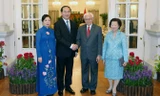 Chủ tịch nước Trần Đại Quang và Phu nhân cùng với Tổng thống Singapore Tony Tan Keng Yam và Phu nhân. Ảnh: TTXVN