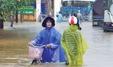 Lũ dâng cao làm ngập đường vào Trường Tiểu học số 1 Lộc Trì, Phú Lộc, TT-Huế. Ảnh: Ngọc Văn