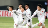 Các cầu thủ U23 Việt Nam ăn mừng bàn mở tỷ số trận đấu vào lưới U23 Hàn Quốc. Ảnh: Hữu Phạm.