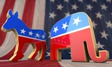 Biểu tượng con lừa của đảng Dân chủ và con voi của đảng Cộng hòa.