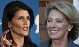 Bà Nikki Haley (trái) và bà Betsy DeVos. Ảnh: AP