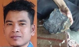 Josua Hutagalung (ảnh trái) và hòn thiên thạch (ảnh phải). 