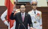 Chủ tịch nước Trần Đại Quang tại lễ tuyên thệ chiều 25/7. Ảnh: Như Ý.