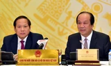 Bộ trưởng- Chủ nhiệm VPCP cùng Bộ trưởng Bộ TT&TT chủ trì cuộc họp báo thường kỳ.