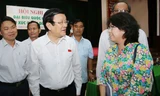 Chủ tịch nước Trương Tấn Sang tiếp xúc cử tri TPHCM. Ảnh: Nguyễn Khang.