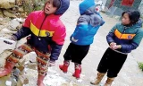 Nhiều trẻ em Sa Pa không biết sau những ngày tuyết rơi, nhiều gia đình sẽ lâm vào cảnh khó khăn do hoa màu, trâu bò bị chết rét. Ảnh: Nguyễn Hoan.