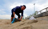 Dân Nha Trang ra biển xúc cát về chống bão