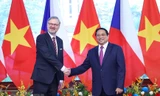 Thủ tướng Phạm Minh Chính đón Thủ tướng nước Cộng hòa Séc Petr Fiala. (Ảnh: Dương Giang/TTXVN) 