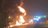 Cháy xe bồn chở xăng trên cao tốc Hà Nội - Hải Phòng 