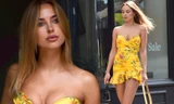 Kimberley Garner mặc váy ngắn khoe chân thon, ngực đầy trên phố 