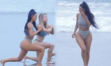 Ngắm Kim Kardashian với ‘vòng 3 nảy lửa’ khi tập yoga trên biển