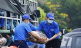 Đoàn viên, thanh niên Thủ đô vận chuyển rau, củ quả, nhu phiếu phẩm cho người dân trong thời điểm Hà Nội thực hiện giãn cách xã hội. Ảnh: Minh Đức