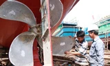 Hầu hết các địa phương chỉ có cơ sở đóng sửa tàu vỏ gỗ, rất hiếm cơ sở đóng, bảo dưỡng tàu vỏ thép. ảnh: NGUYỄN HUY