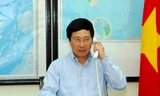  Phó Thủ tướng, Bộ trưởng Ngoại giao Phạm Bình Minh điện đàm với Ủy viên Quốc vụ Trung Quốc Dương Khiết Trì. ảnh: Bộ Ngoại giao