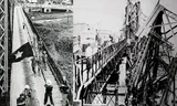 Nhóm chiến sĩ đầu tiên qua cầu Long Biên tiến vào tiếp quản Thủ đô ngày 10/10/1954 (trái); Cầu Long Biên bị máy bay Mỹ làm hư hại năm 1972