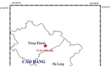 Tâm chấn trận động đất thứ 2 xảy ra tại huyện Trùng Khánh (Cao Bằng) trong sáng nay.