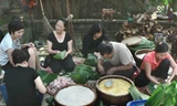Các nghệ sĩ miền Bắc thi nhau 'trổ tài' gói bánh chưng