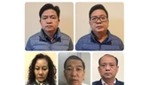 Các bị can từ trái sang phải: Nguyễn Vũ Bảo Hoàng; Nguyễn Ngọc Trường Chinh; Nguyễn Thị Bích Ngọc; Quan Minh Tuấn; Nguyễn Văn Lành. Ảnh: N.L