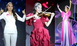 Các thí sinh Trần Thị Nhi, Trần Gia Hân, Trần Lê Mai Chi (từ trái qua) trình diễn tài năng 
