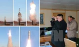Nhà lãnh đạo Triều Tiên Kim Jong-un giám sát vụ phóng tên lửa đất đối đất Pukguksong-2 tại căn cứ không quân Banghyon ngày 12/2. (Nguồn: YONHAP/TTXVN)