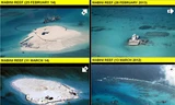 Ảnh chụp 4 thời điểm khác nhau từ năm 2012 đến nay cho thấy Trung Quốc đang cải tạo Đá Gạc Ma. Ảnh: Philstar