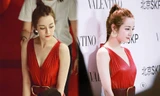 Địch Lệ Nhiệt Ba diện váy đỏ cam khoét sâu, khoe nhan sắc ‘không tì vết’