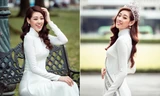 Hoa hậu Khánh Vân diện áo dài trắng, khoe dáng quyến rũ trên phố Xuân 