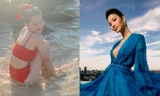Á hậu Phương Nga diện bikini đỏ rực sexy trên biển, Hoàng Thuỳ mặc váy xẻ ngực gợi cảm
