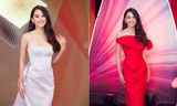 Hoa hậu Tiểu Vy diện váy cúp ngực khoe vai trần gợi cảm ngồi ghế giám khảo 