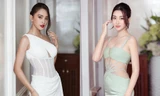 Tiểu Vy, Đỗ Mỹ Linh diện váy cắt xẻ nóng bỏng đọ đường cong đẹp mắt 