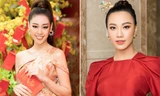 Khánh Vân khoe vai trần gợi cảm, Á hậu Kim Duyên mặc áo dài đỏ rực đầu năm mới