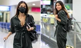 Minh Tú khẩu trang kín mít ở sân bay nhưng vẫn gây chú ý khi khoe vòng 1 sexy