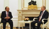 Chủ tịch nước Nguyễn Xuân Phúc hội đàm với Tổng thống Nga Vladimir Putin. Ảnh: TTXVN 