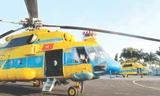 Trực thăng của Không quân VN đậu tại sân bay Cà Mau chuẩn bị xuất phát sáng nay. Ảnh: Tiến Hưng