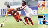 Một pha bóng trong trân V.Ninh Bình - Kelantan (ảnh lớn). Tiền vệ Trần Mạnh Dũng và thủ môn Nguyễn Mạnh Dũng (ảnh nhỏ) đóng vai trò lớn trong vụ án cá độ, dàn xếp tỷ số trận đấu tại CLB V.Ninh Bình. Ảnh: VSI