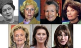 Từ trái sang phải và từ trên xuống: Yvonne de Gaulle, Claude Pompidou, Anne-Aymone Giscard d'Estaing, Danielle Mitterrand, Bernadette Chirac, Cecilia Sarkozy, Carla Bruni-Sarkozy.
