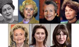 Từ trái sang phải và từ trên xuống: Yvonne de Gaulle, Claude Pompidou, Anne-Aymone Giscard d'Estaing, Danielle Mitterrand, Bernadette Chirac, Cecilia Sarkozy, Carla Bruni-Sarkozy.